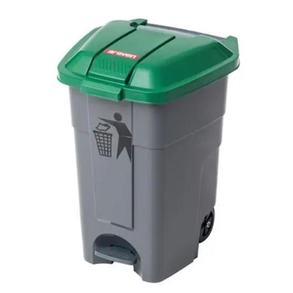 CONTENEDOR 50 litros PEDAL y TAPA VERDE RECICLAJE  -ARAVEN-